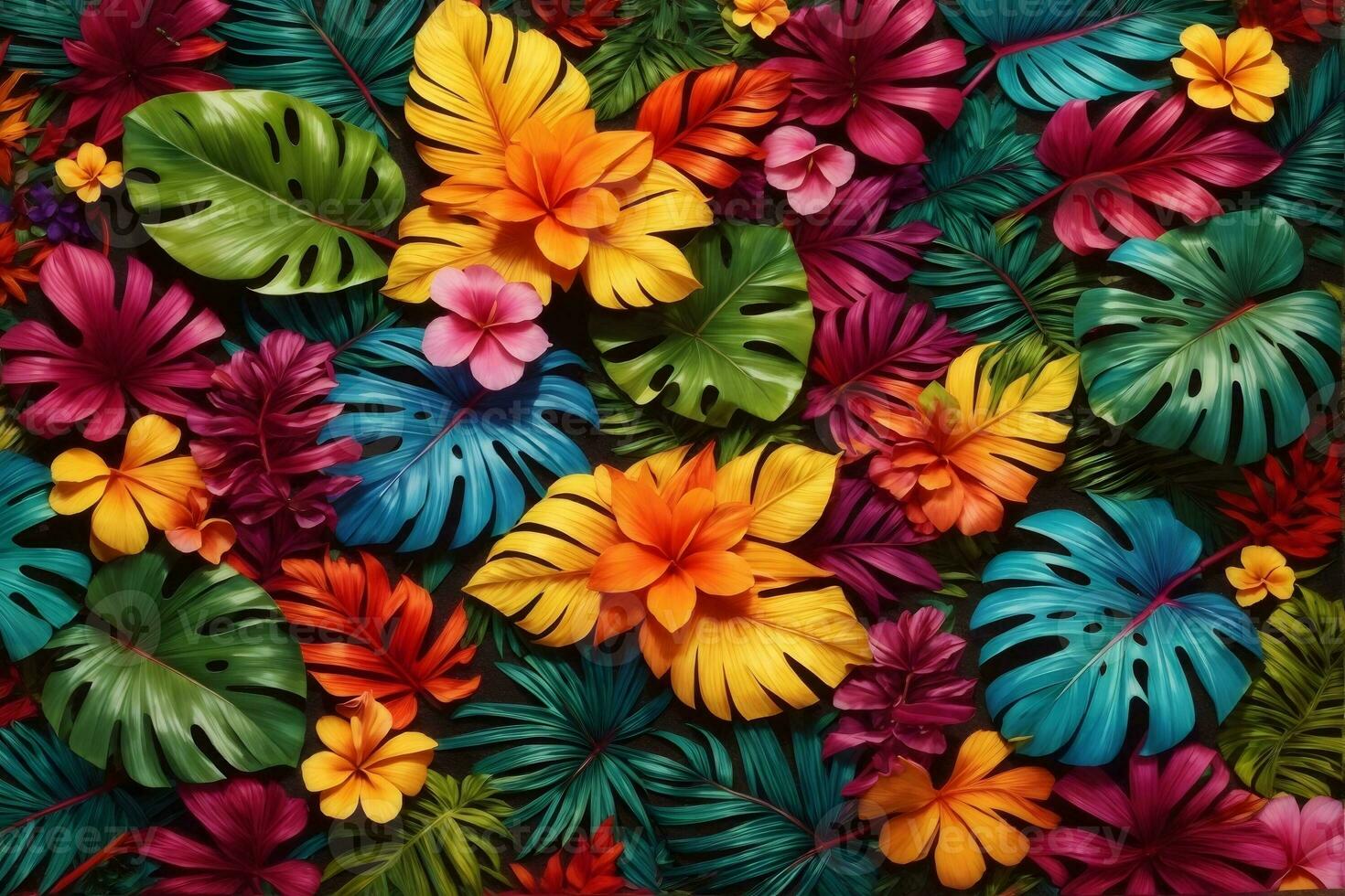 colorato tropicale le foglie e fiori, tropicale fiore sfondo, esotico le foglie sfondo, tropicale fiore sfondo, ai generativo foto