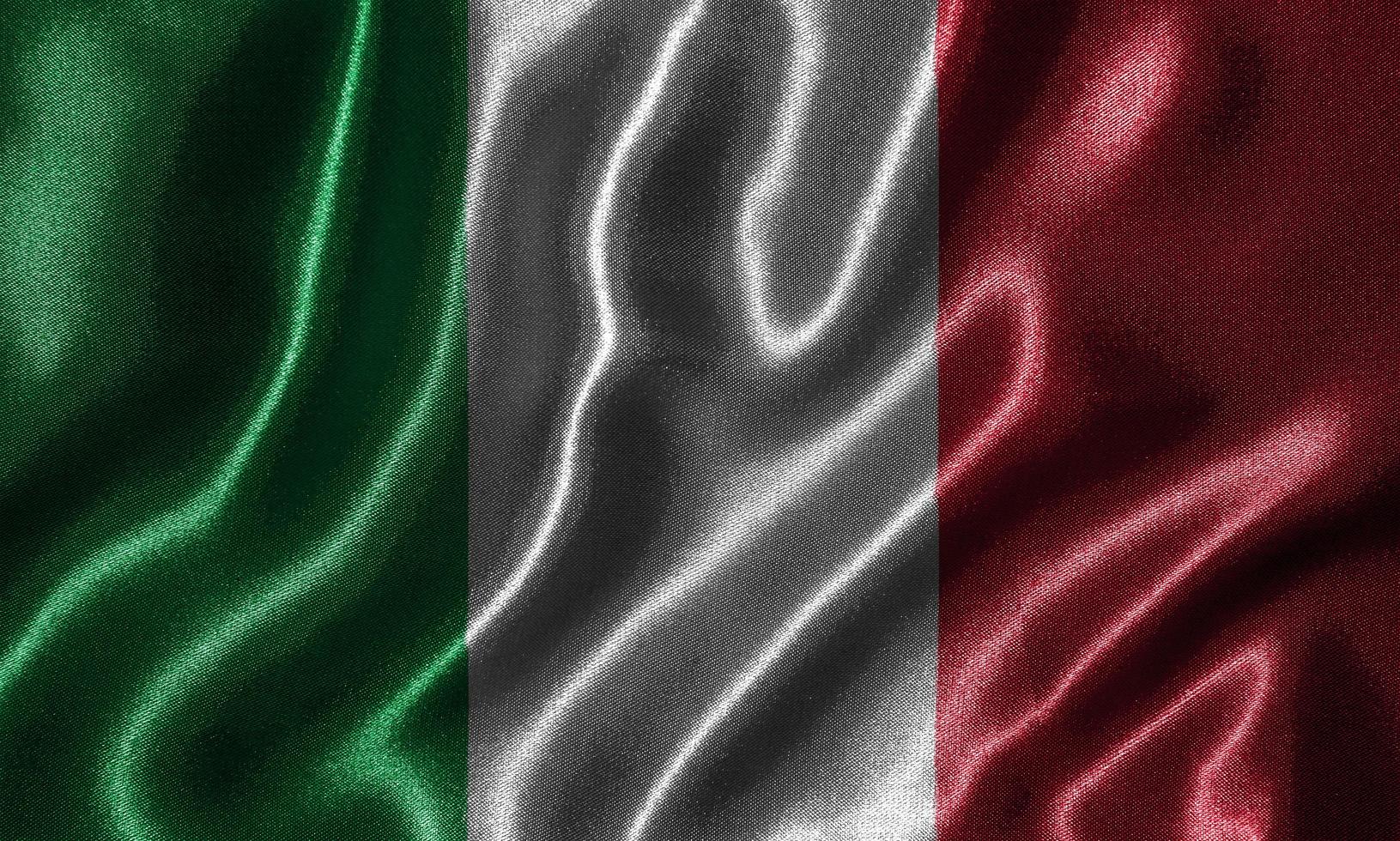 carta da parati con bandiera italiana e sventolando bandiera per tessuto. foto
