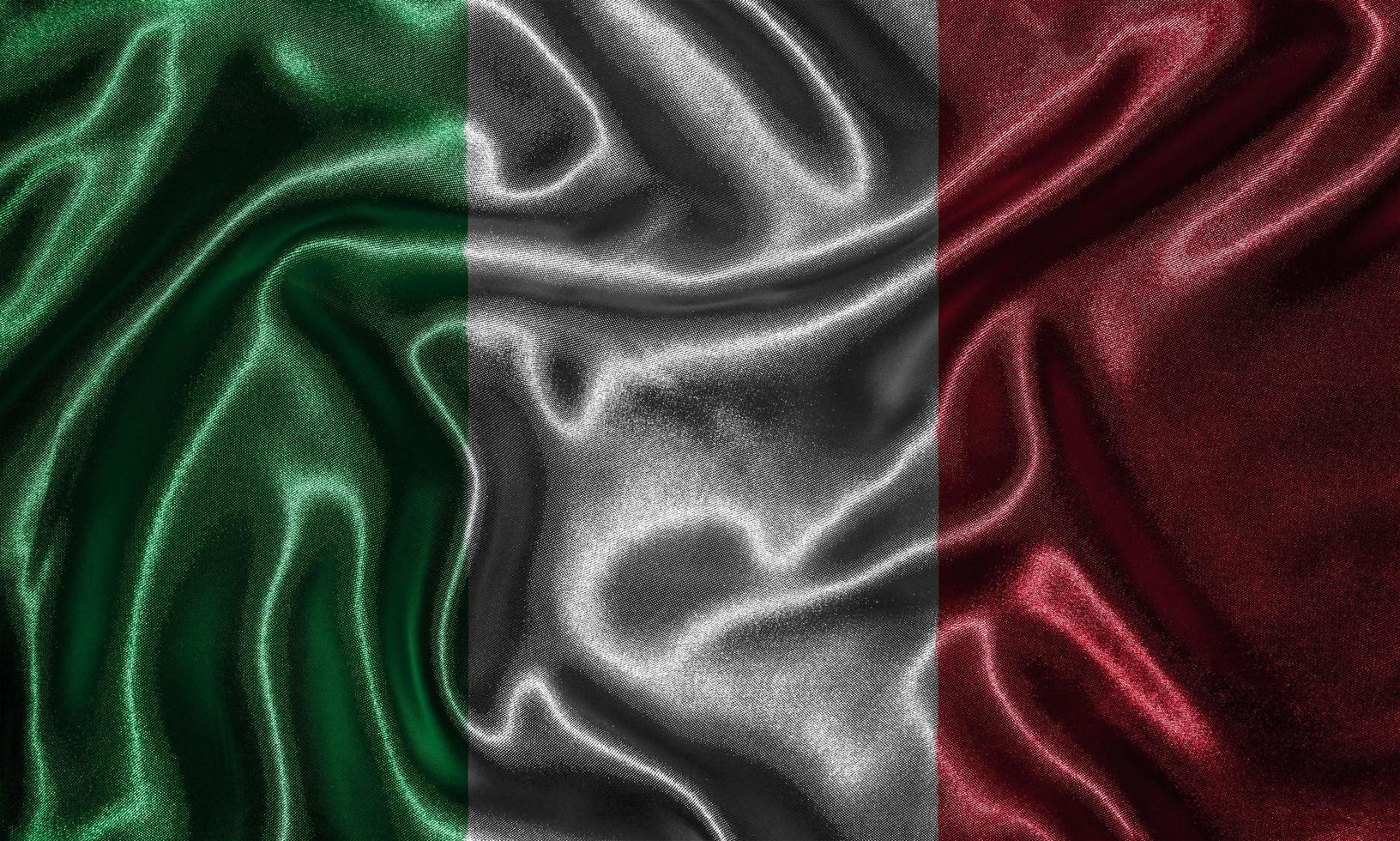 carta da parati con bandiera italiana e sventolando bandiera per tessuto. foto