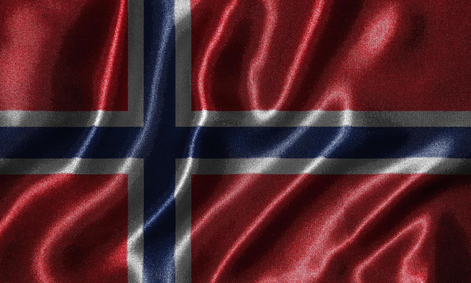 carta da parati con la bandiera della norvegia e sventolando la bandiera con il tessuto. foto
