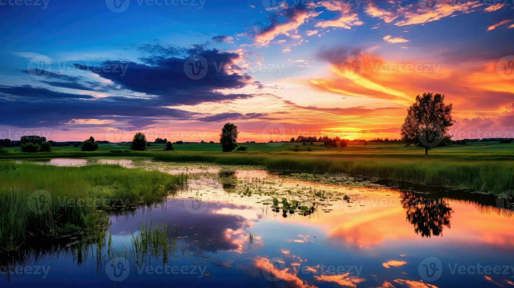 bellissimo prato tramonto estate paesaggio ai generato foto