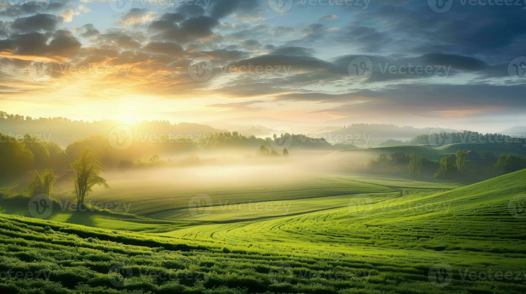 azienda agricola all'aperto scenario Alba paesaggio ai generato foto