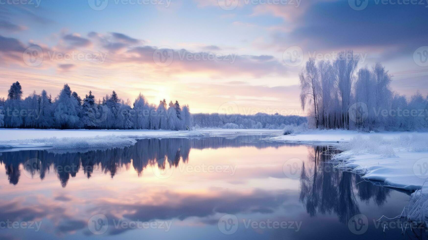 leggero riflessione sera neve paesaggio ai generato foto