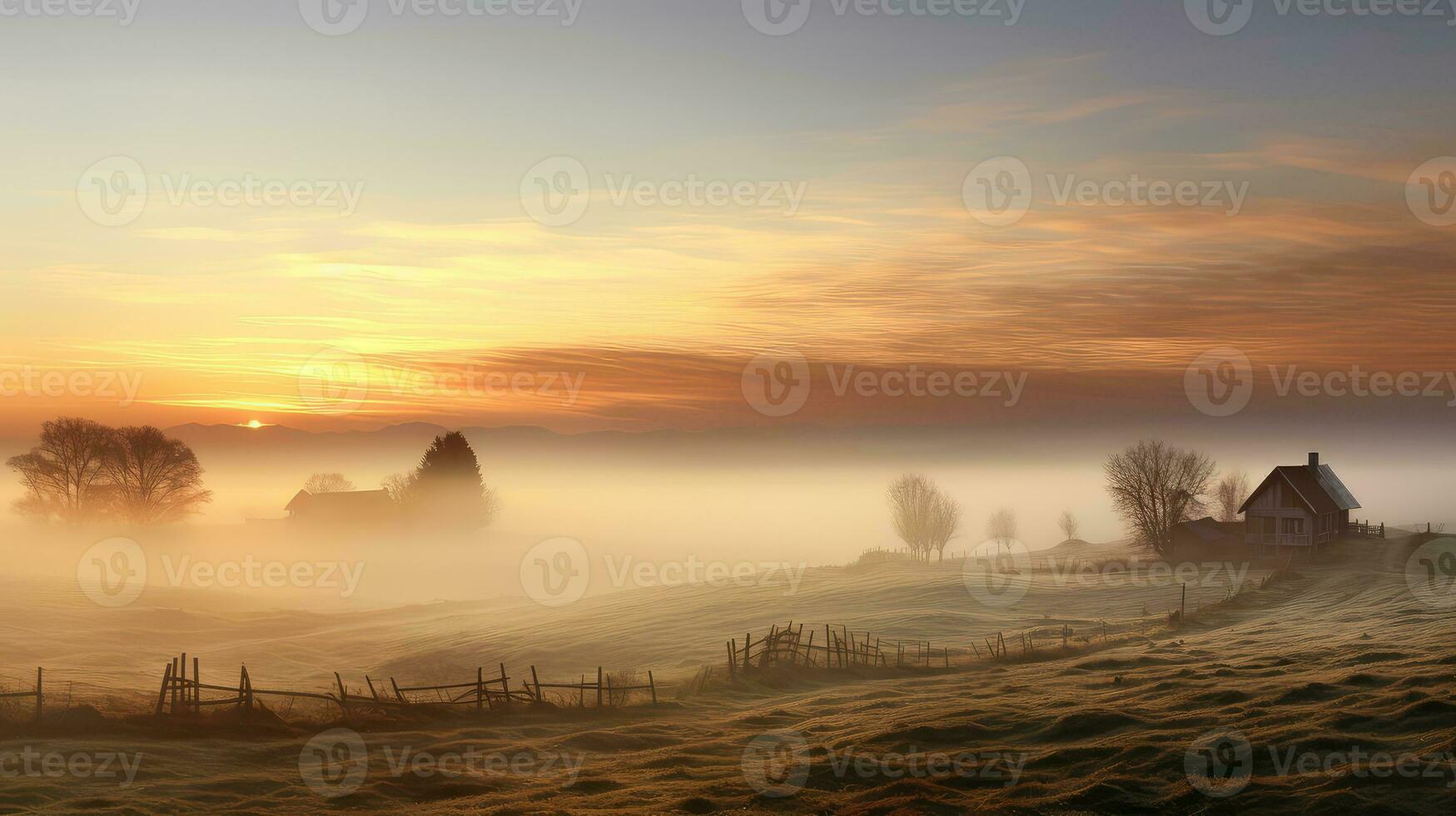 rurale terra alba nebbia paesaggio ai generato foto