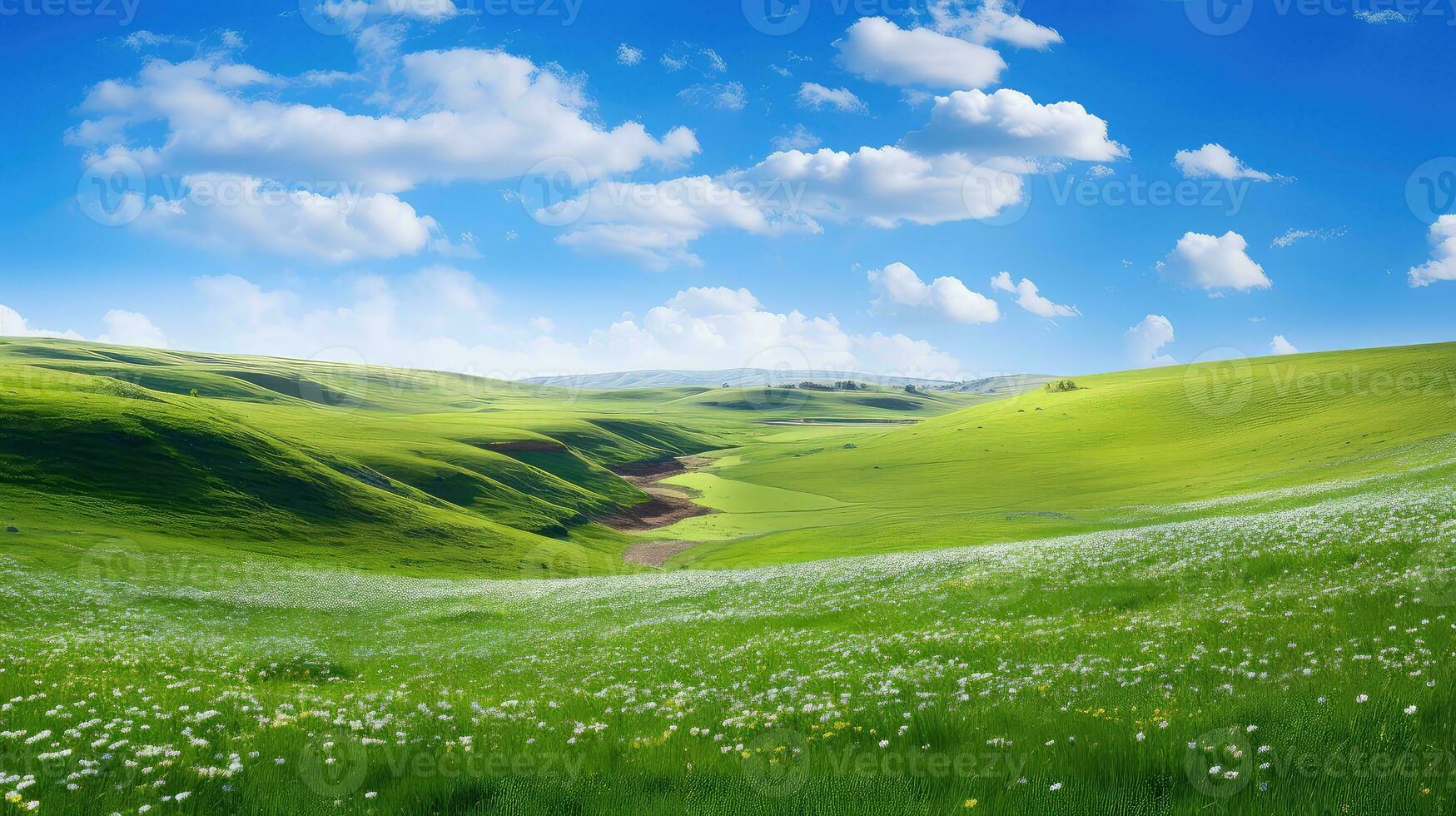 campo primavera Visualizza erba paesaggio ai generato foto