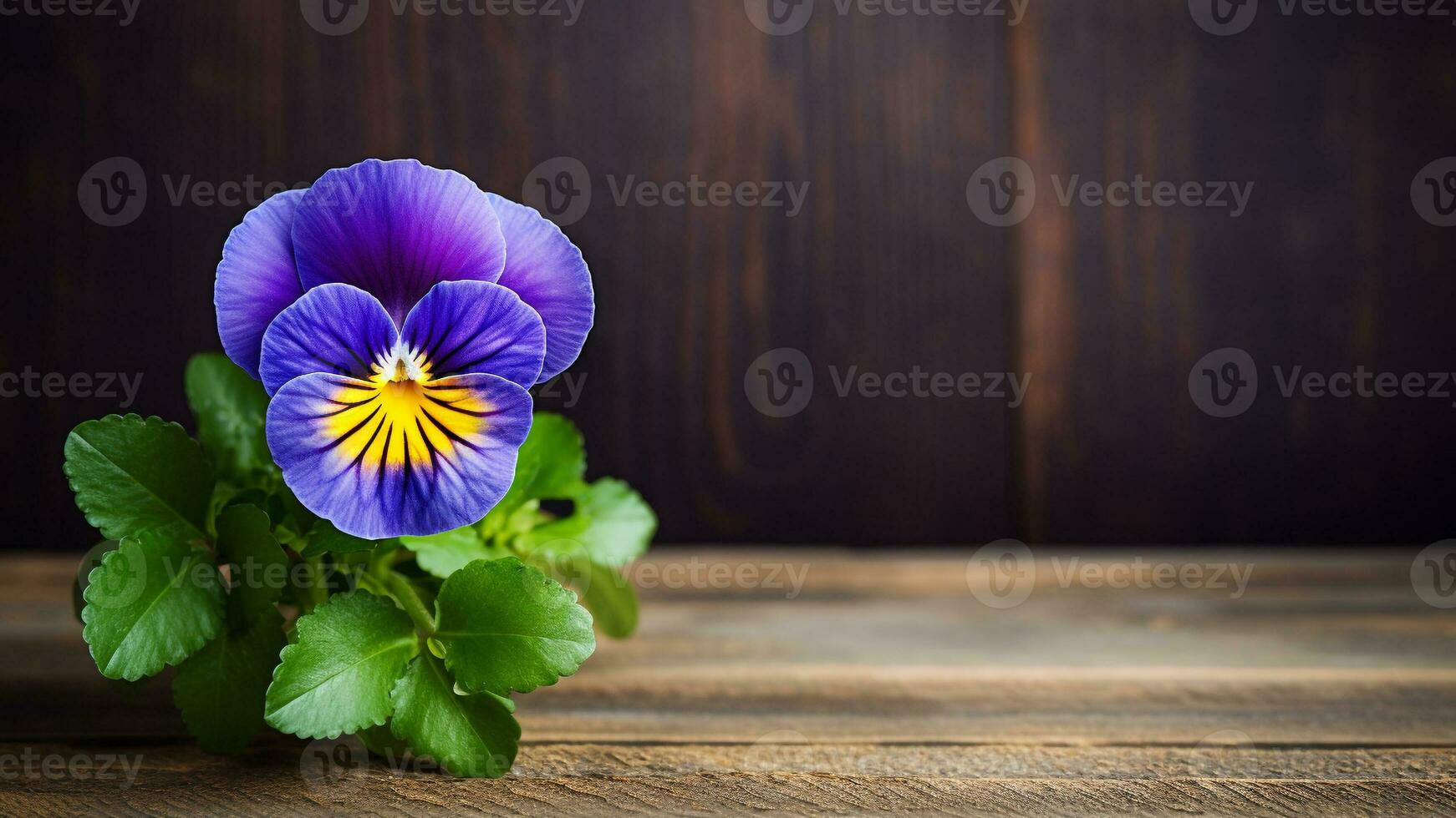 viola del pensiero fiore su un' legna sfondo con copia spazio, ai generativo foto