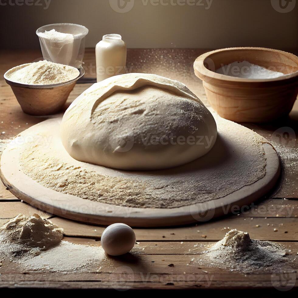 fatti in casa pane su rustico legna tavolo ancora vita generato di ai foto