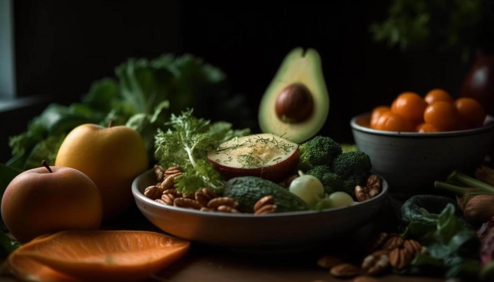 fresco vegetariano insalata ciotola con avocado e pomodoro generato di ai foto