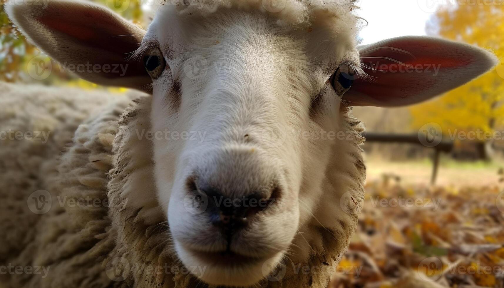 curioso agnello sfiora nel tranquillo, calmo prato scenario generato di ai foto