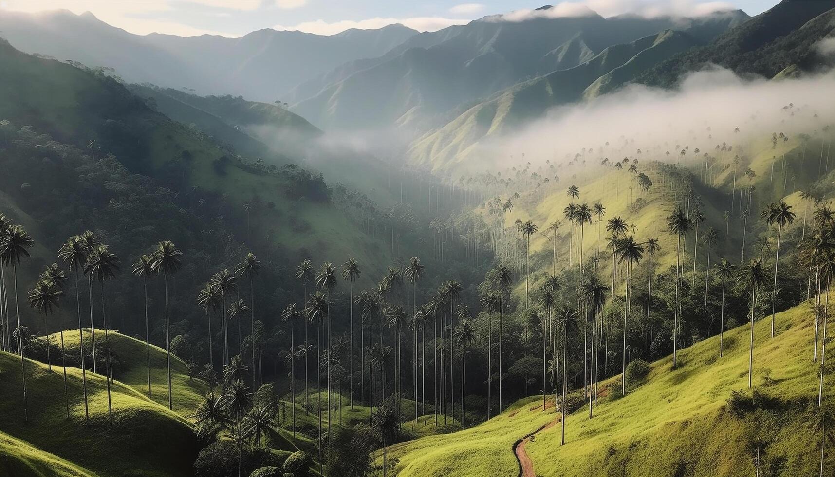 tranquillo Alba al di sopra di terrazzato riso risaie nel bali generato di ai foto