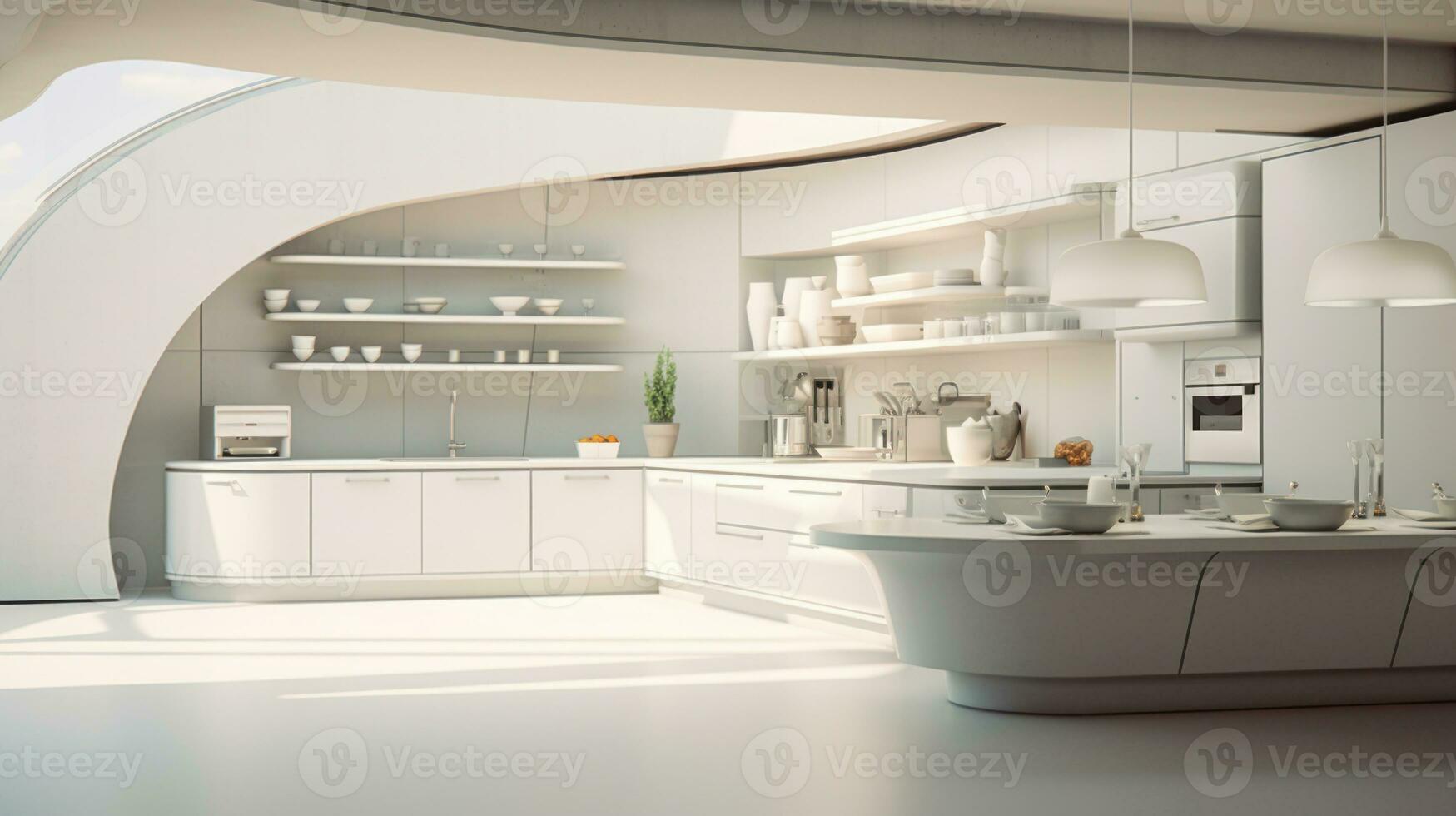 cucina interno bianca tono moderno futurista ai generativo foto