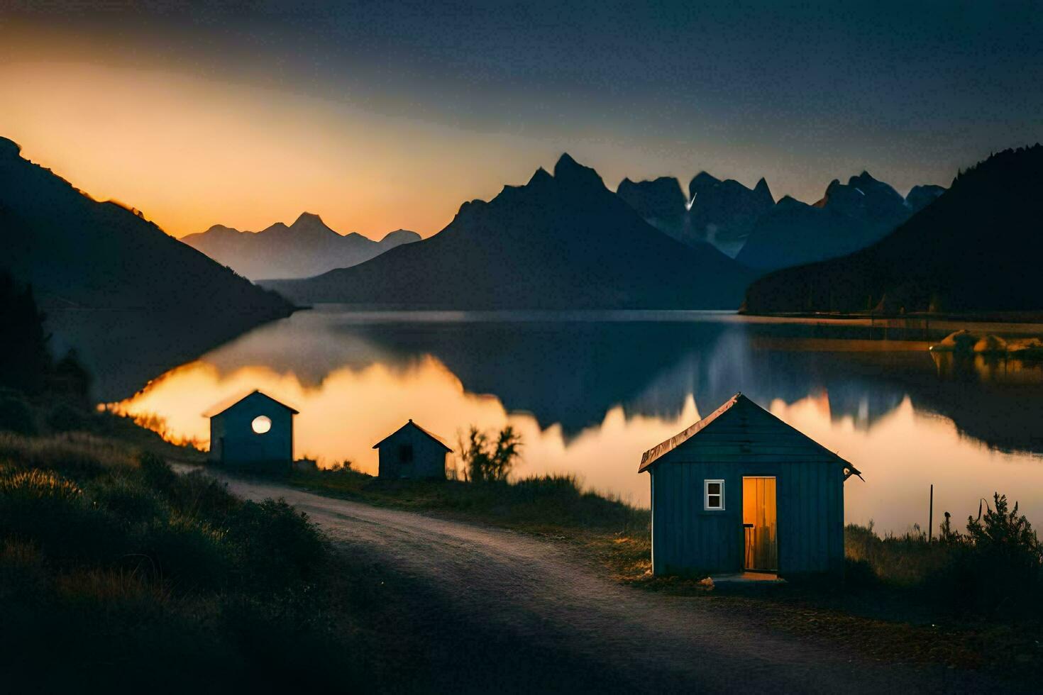 il lago e il montagne. ai-generato foto