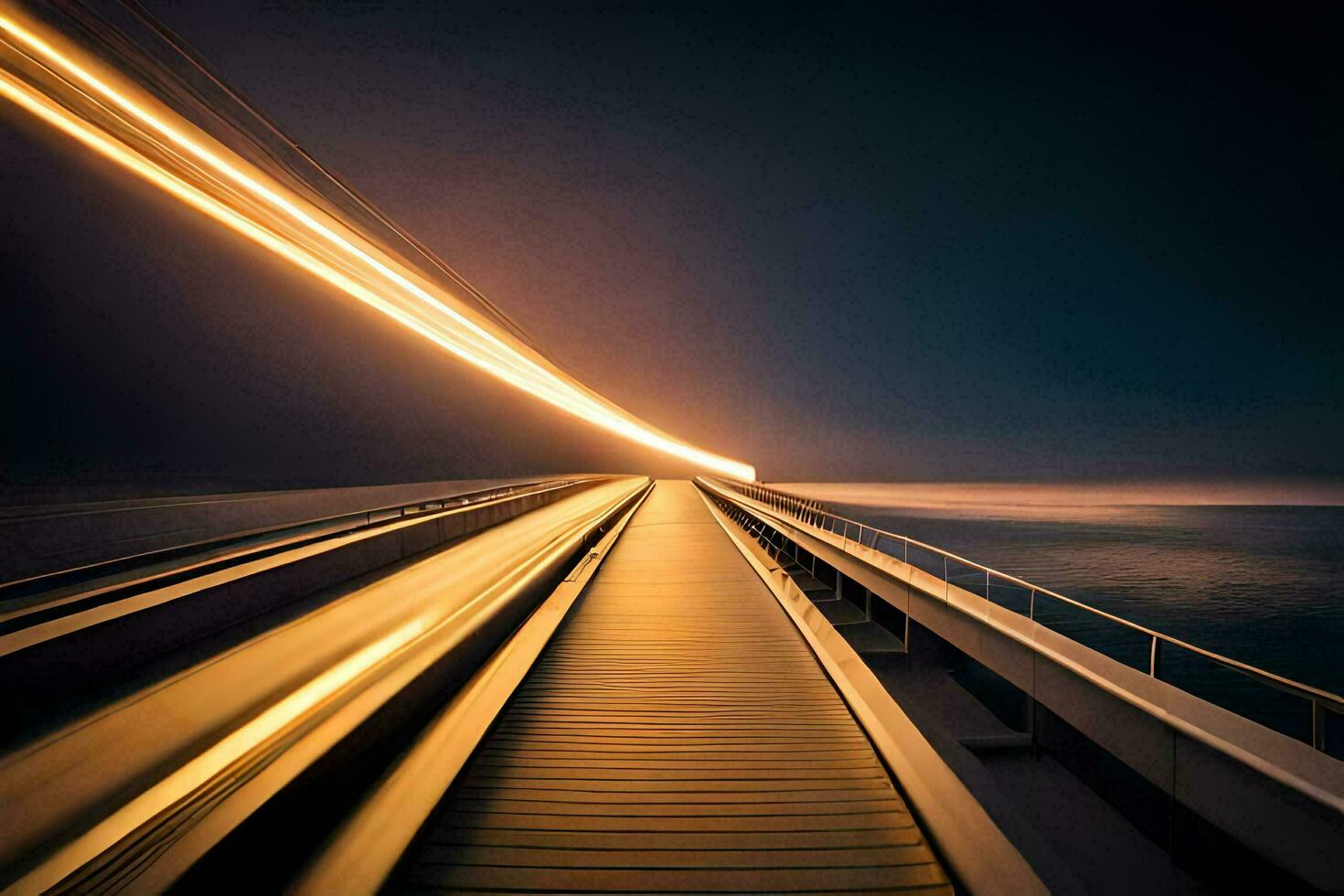 un' lungo esposizione foto di un' ponte a notte. ai-generato