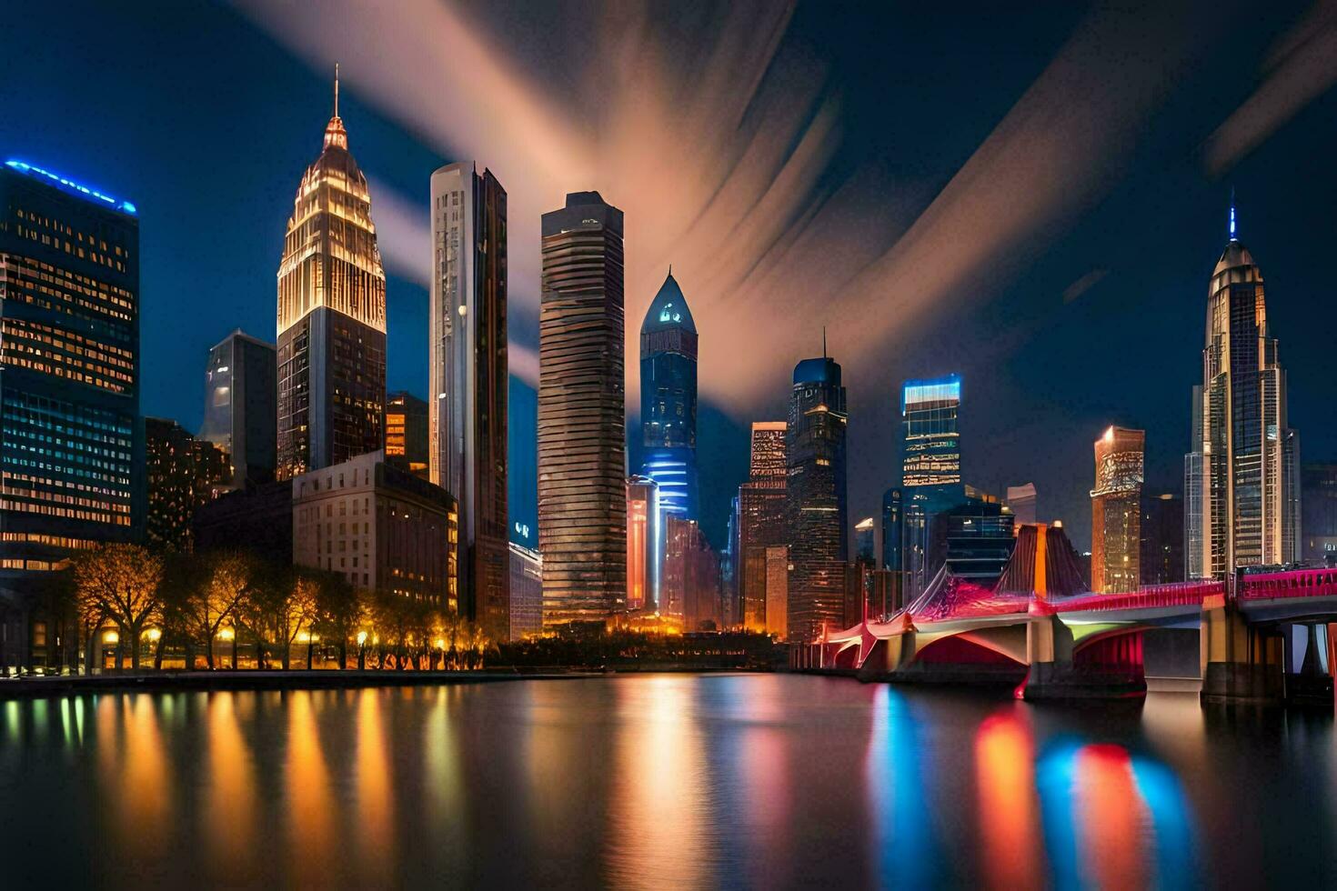 il Chicago orizzonte a notte. ai-generato foto