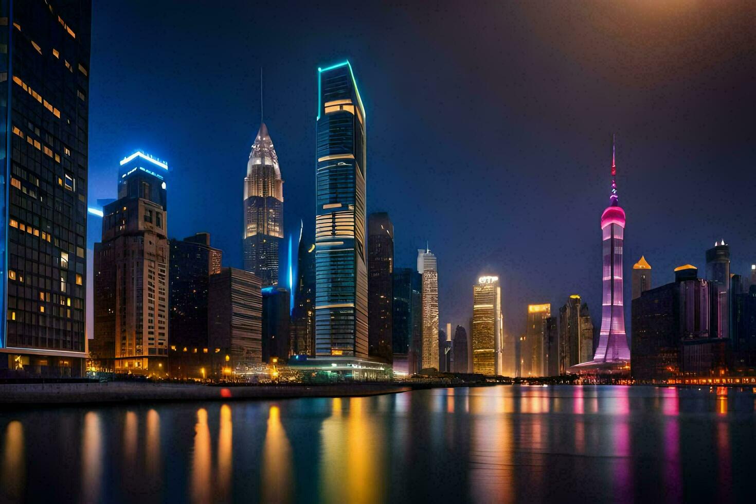 il città orizzonte a notte nel shanghai. ai-generato foto