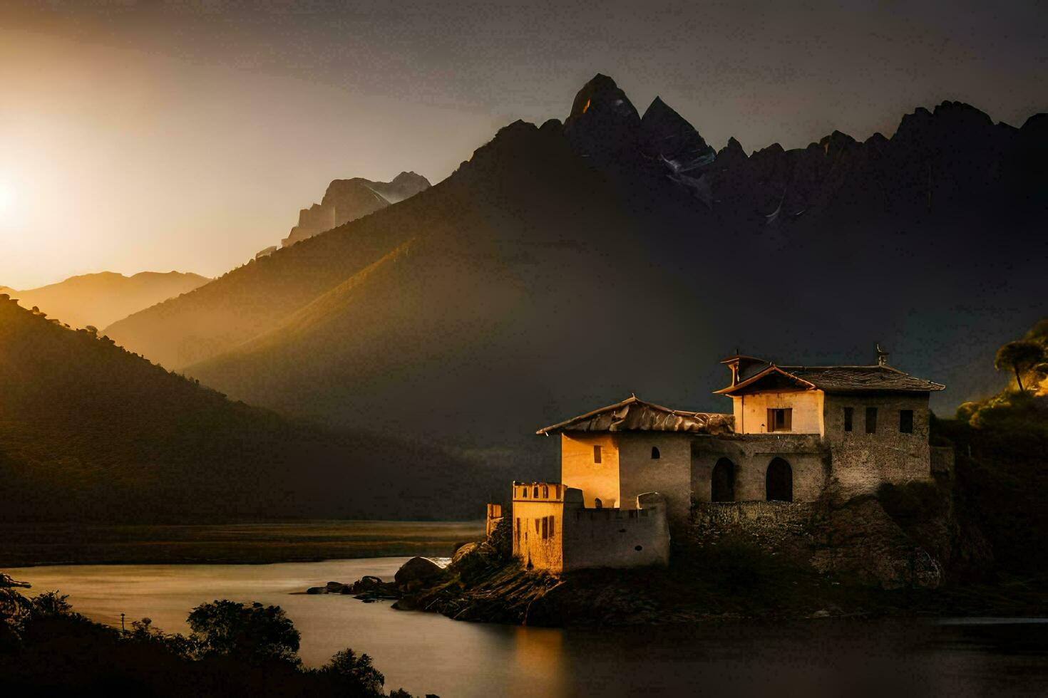 foto sfondo il cielo, montagne, il sole, il montagne, il sole, il montagne,. ai-generato