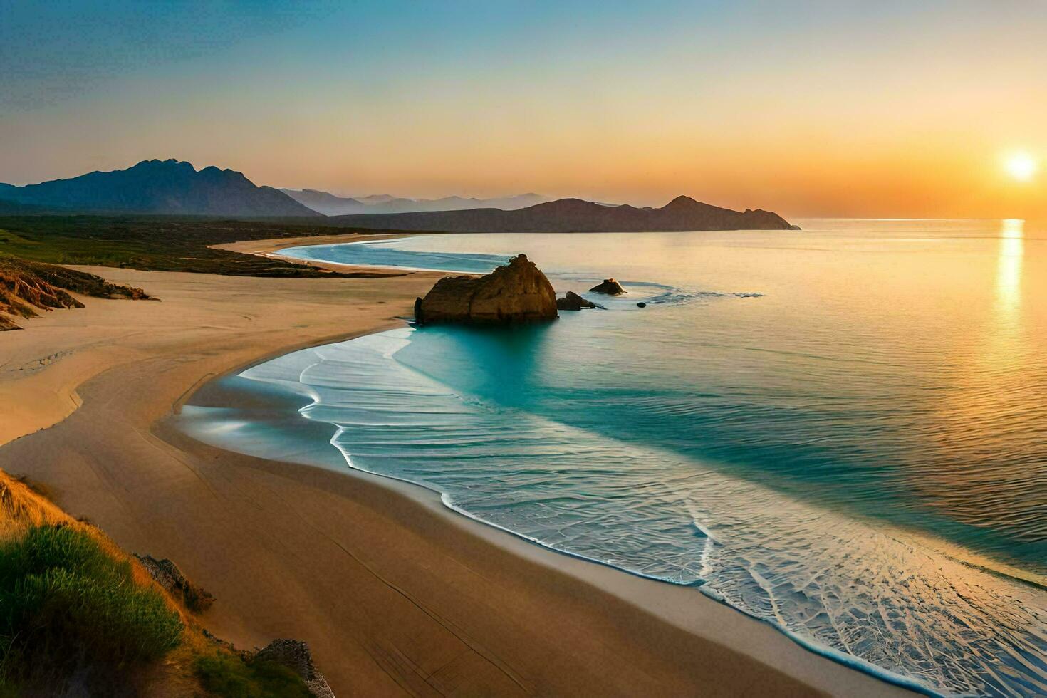 il sole imposta su il spiaggia nel cabo san Luca, Messico. ai-generato foto