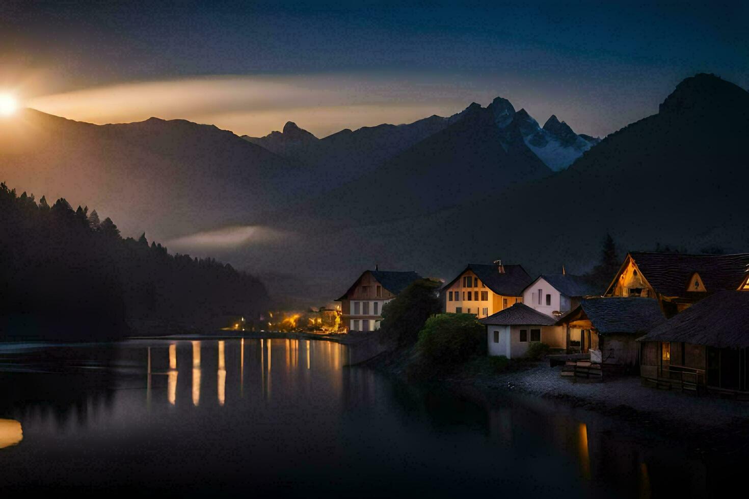 foto sfondo il cielo, montagne, il Luna, il sole, il Luna, il chiaro di luna. ai-generato