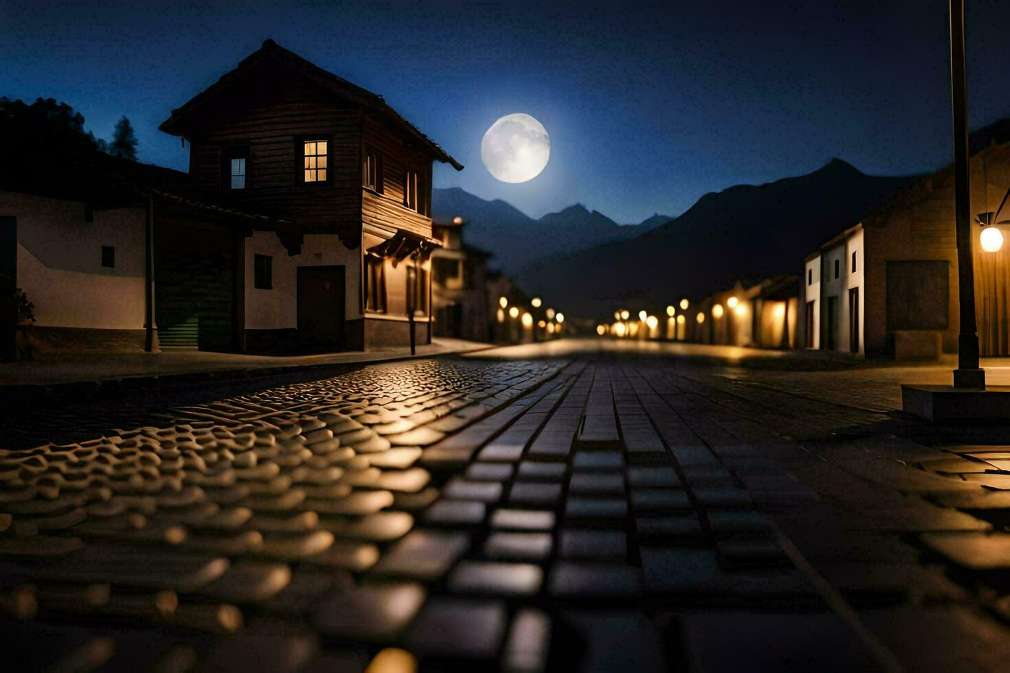 foto sfondo il cielo, notte, Luna, strada, Casa, montagne, il Luna. ai-generato