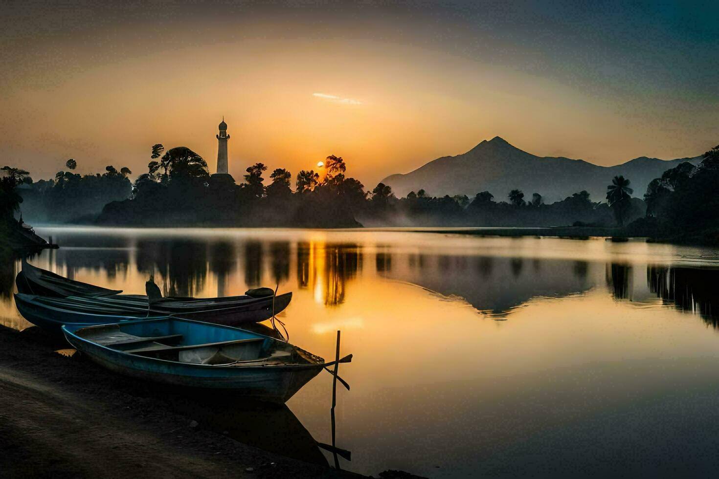 Alba al di sopra di il lago. ai-generato foto