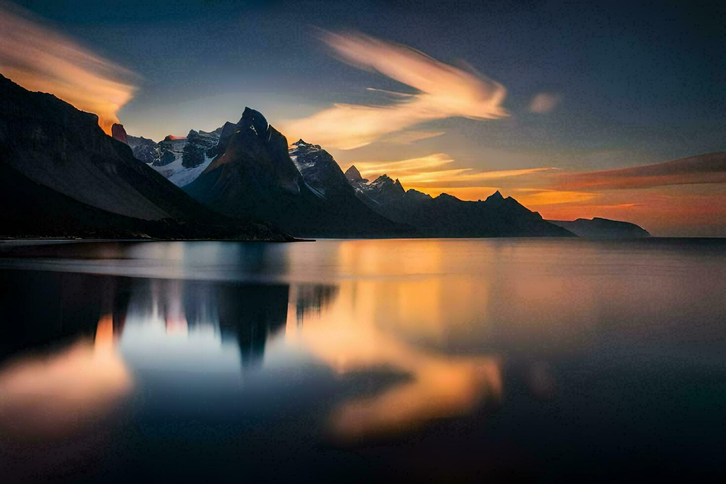 il montagne siamo riflessa nel il acqua a tramonto. ai-generato foto