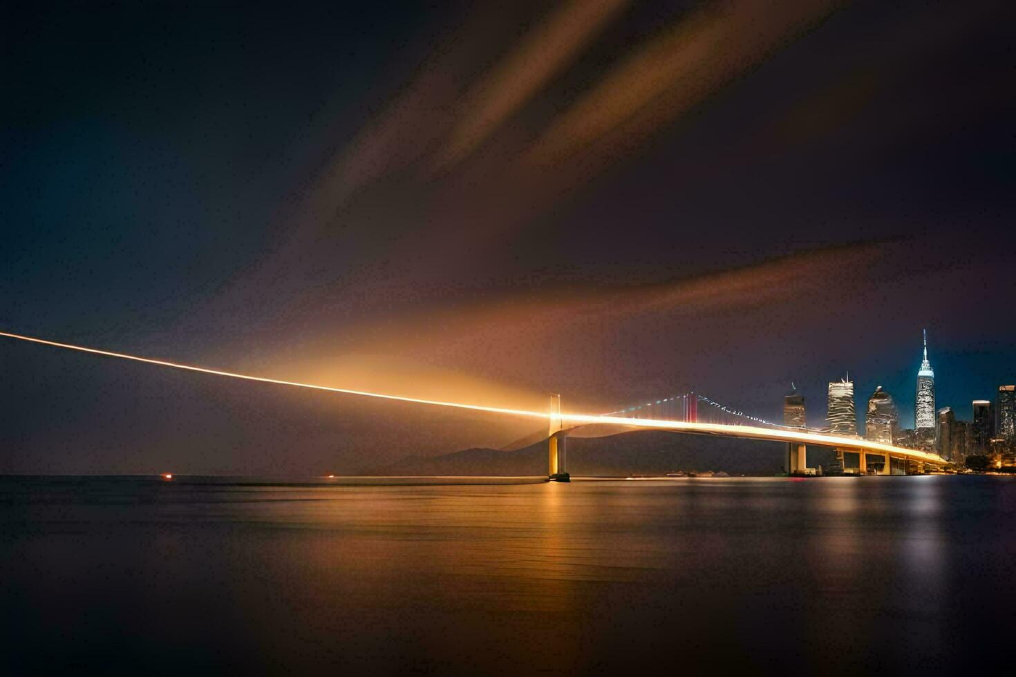 il d'oro cancello ponte a notte. ai-generato foto