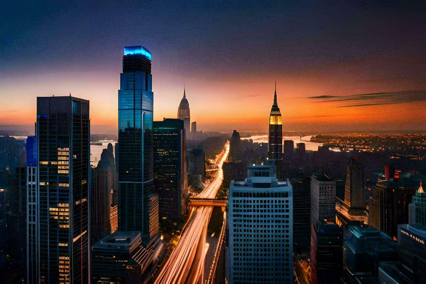 nuovo York città orizzonte a tramonto. ai-generato foto