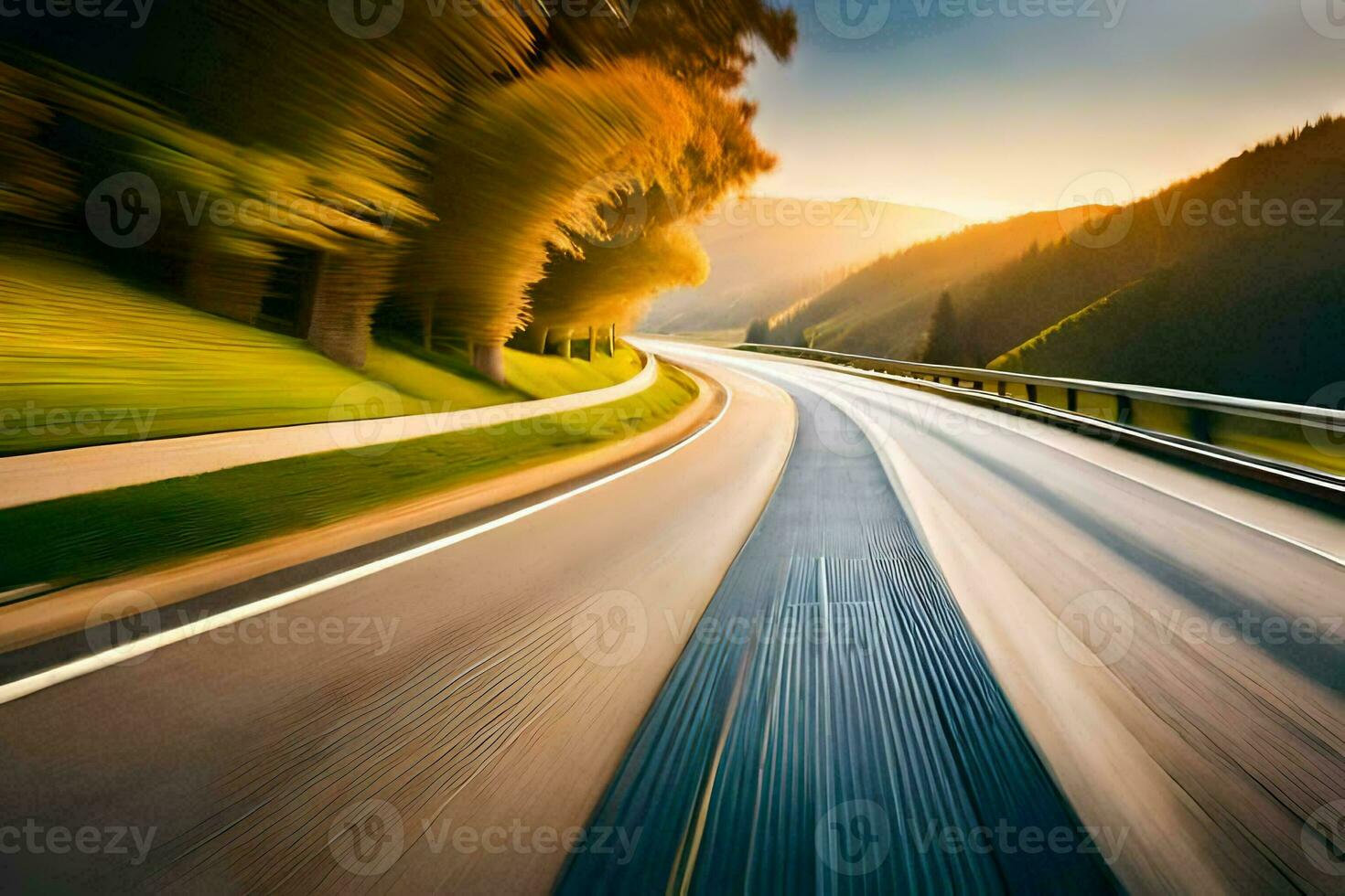 un' sfocato Immagine di un' strada con movimento sfocatura. ai-generato foto