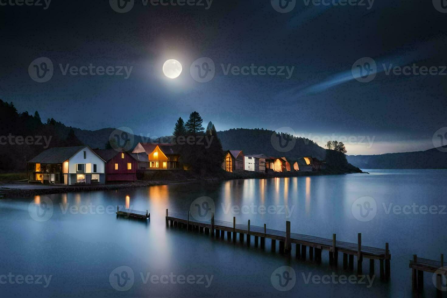 foto sfondo il Luna, notte, il mare, il acqua, il Luna, il acqua,. ai-generato