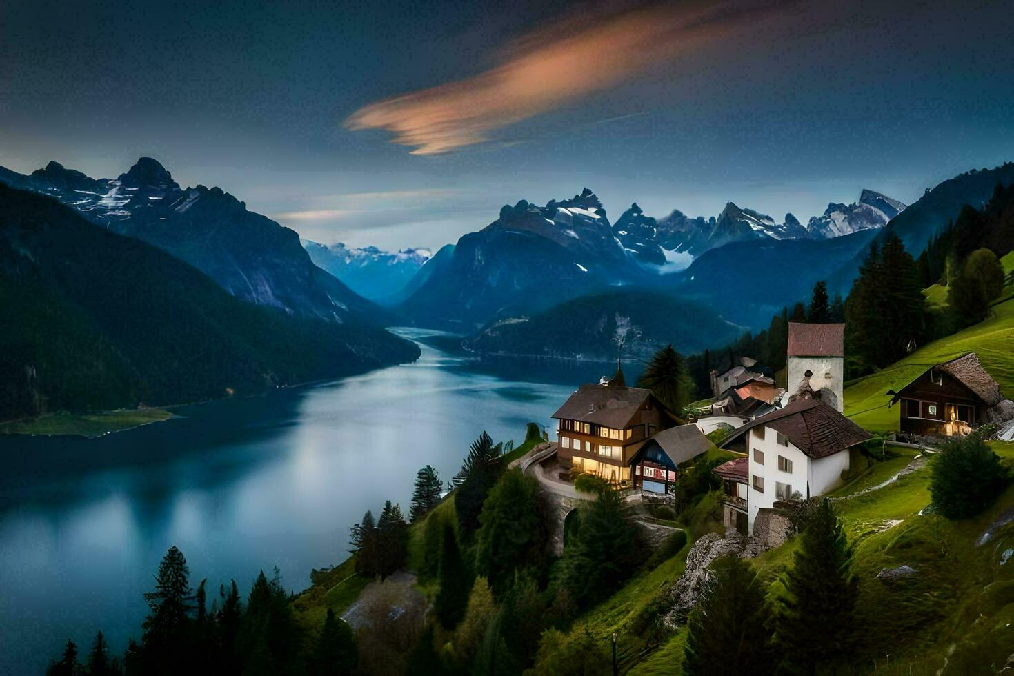 il Casa su il lago. ai-generato foto