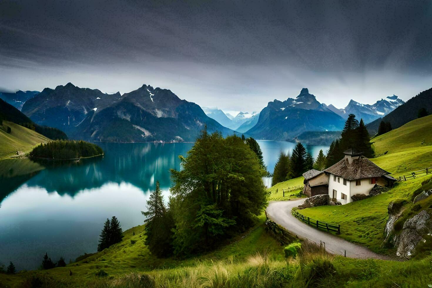 il Casa nel il montagne. ai-generato foto