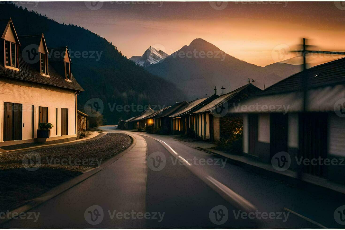 un' lungo esposizione fotografia di un' strada nel il montagne. ai-generato foto