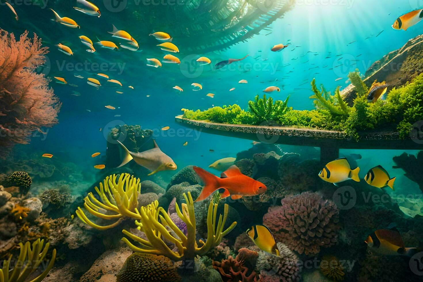 subacqueo scena con corallo scogliera e pesce. ai-generato foto