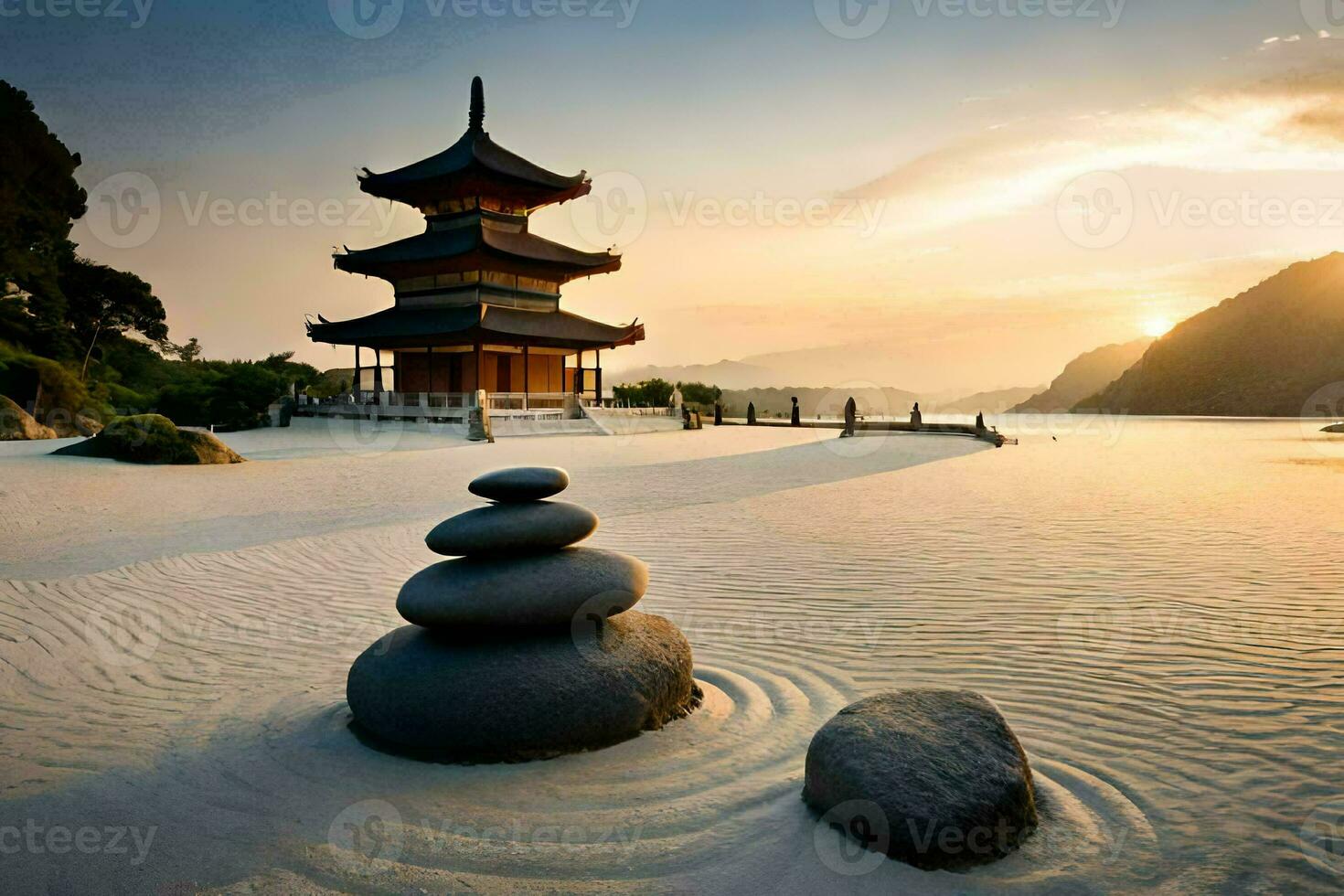 il pagoda nel il sabbia. ai-generato foto