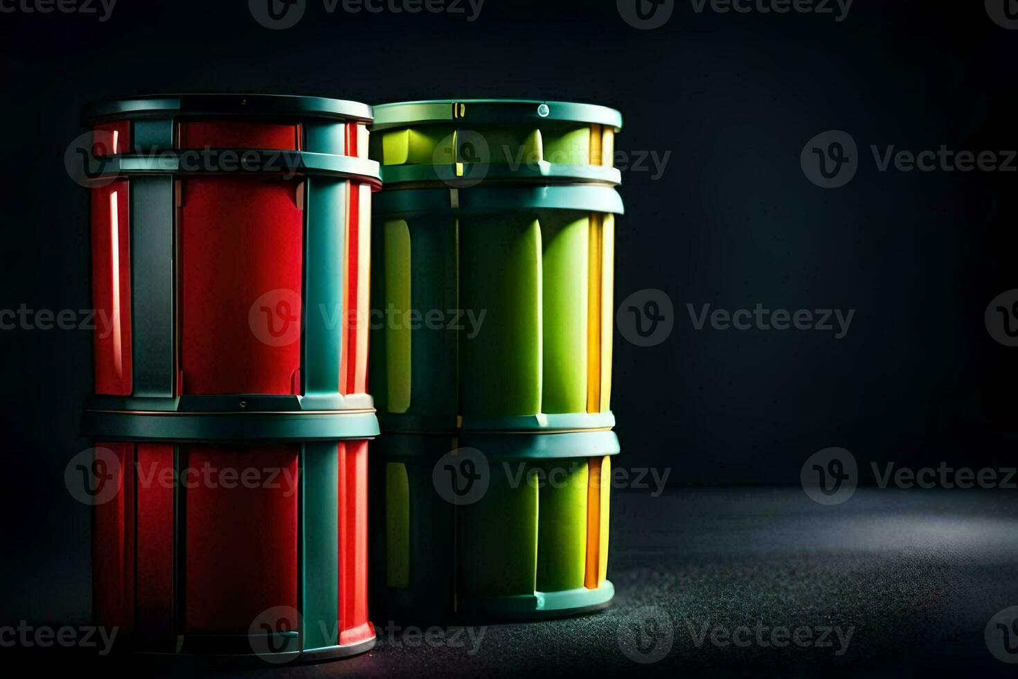 Due colorato batteria su un' nero sfondo. ai-generato foto