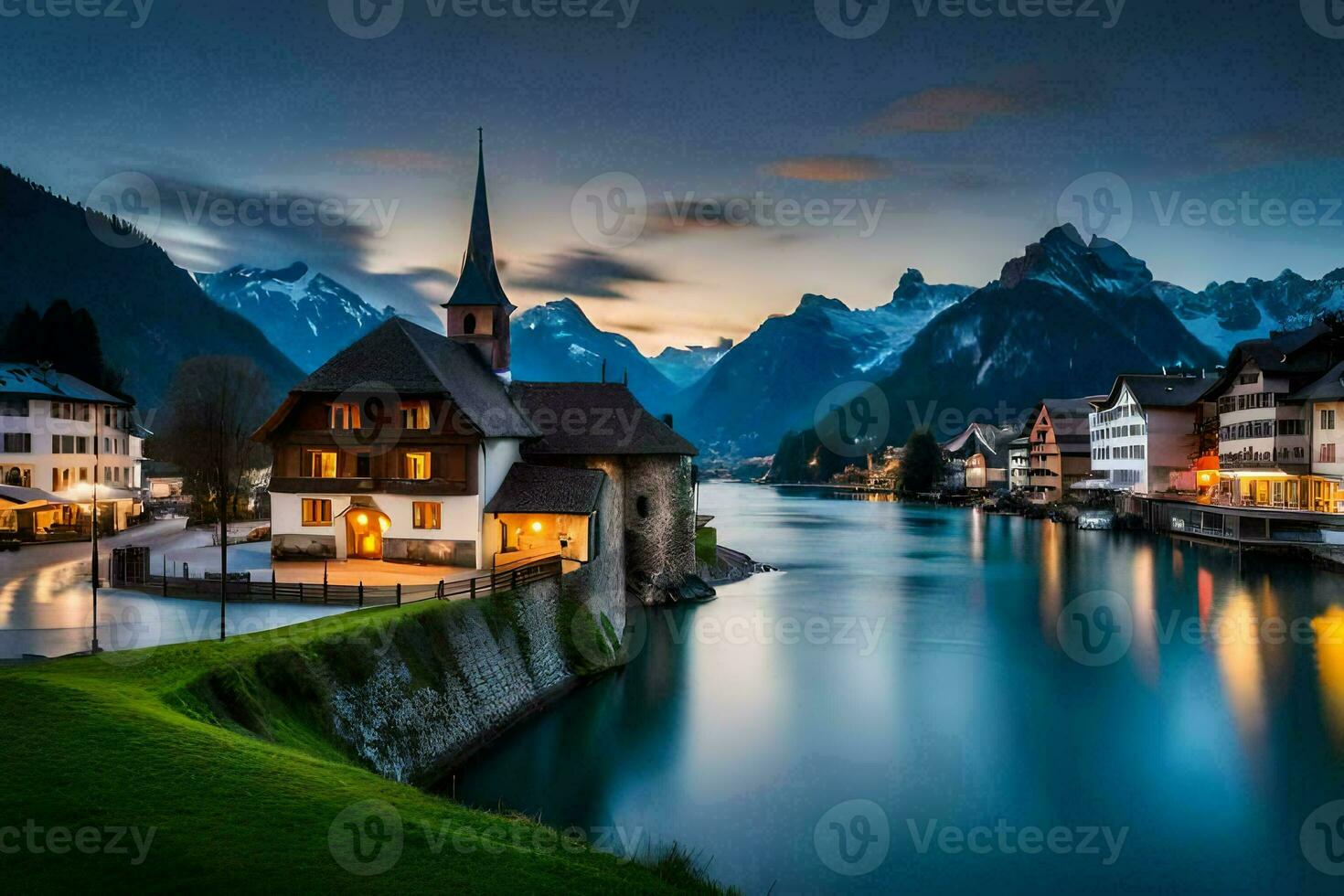 il bellissimo cittadina di Hallstatt, Svizzera. ai-generato foto