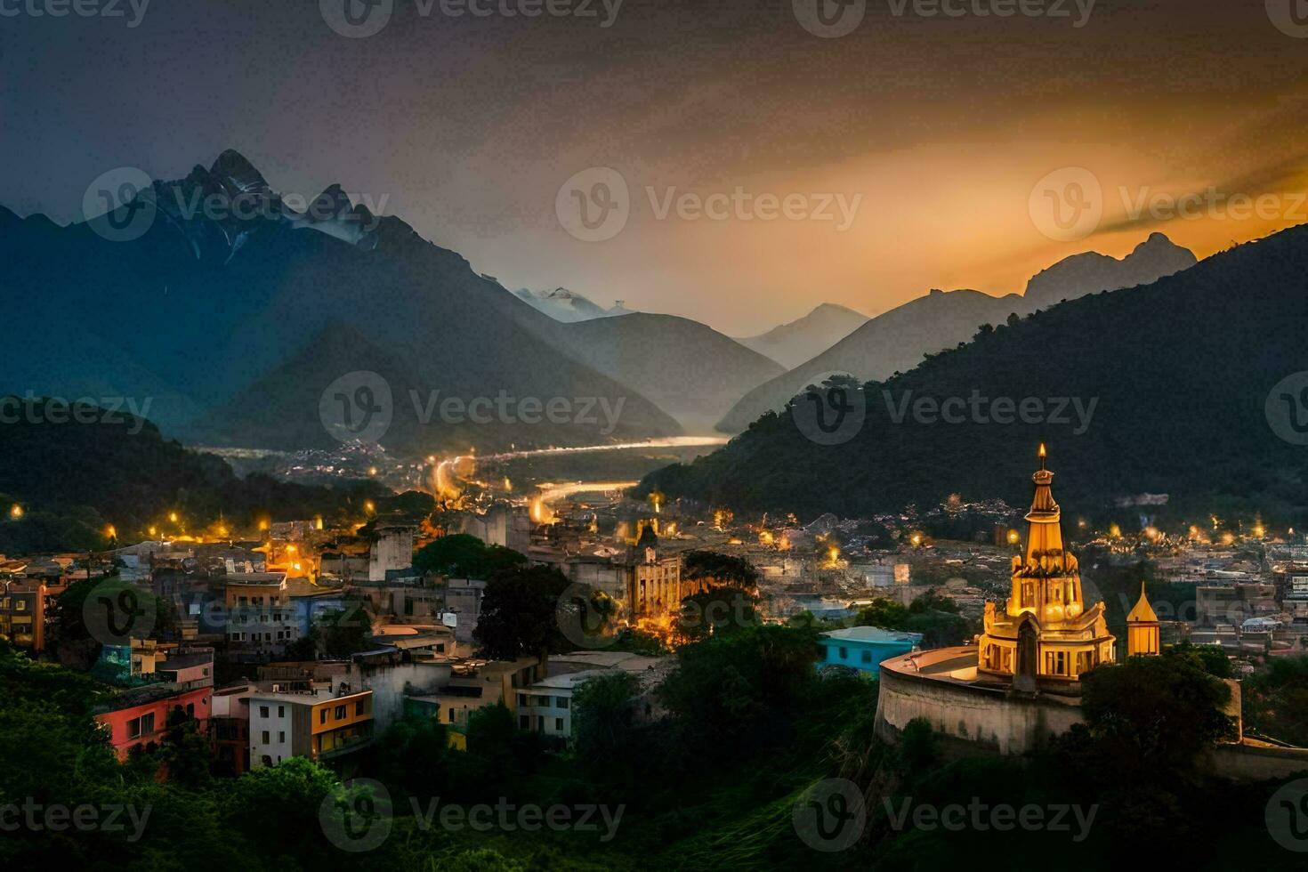 il città di Vietnam a crepuscolo. ai-generato foto