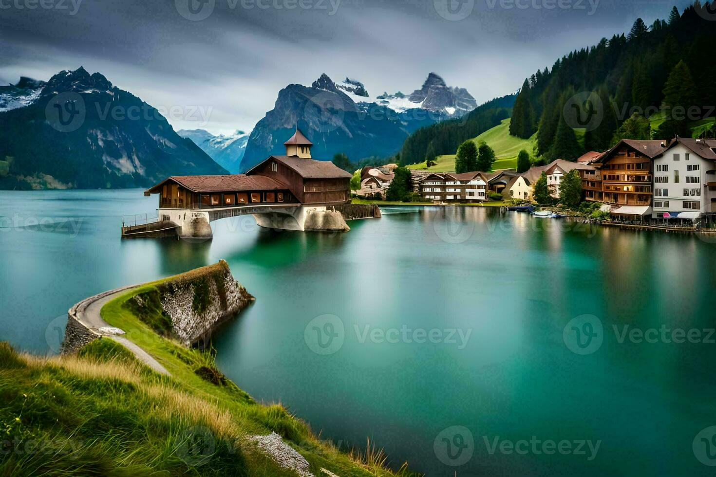 il bellissimo villaggio di Svizzera. ai-generato foto