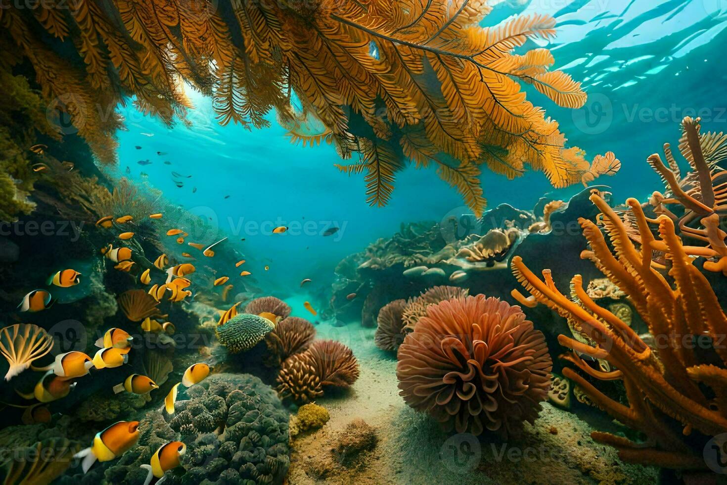 un subacqueo scena con corallo e pesce. ai-generato foto