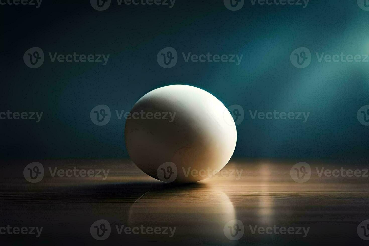 un uovo su un' tavolo con un' blu sfondo. ai-generato foto