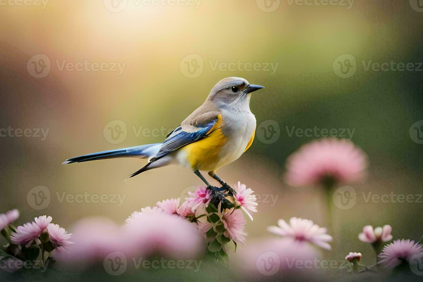 un' uccello seduta su superiore di rosa fiori. ai-generato foto