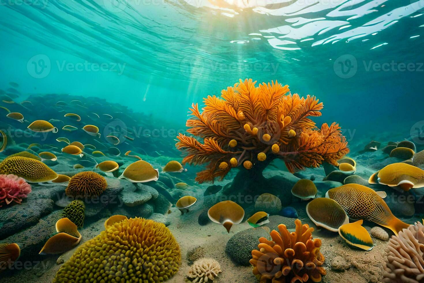 un' corallo scogliera con molti colorato pesce. ai-generato foto