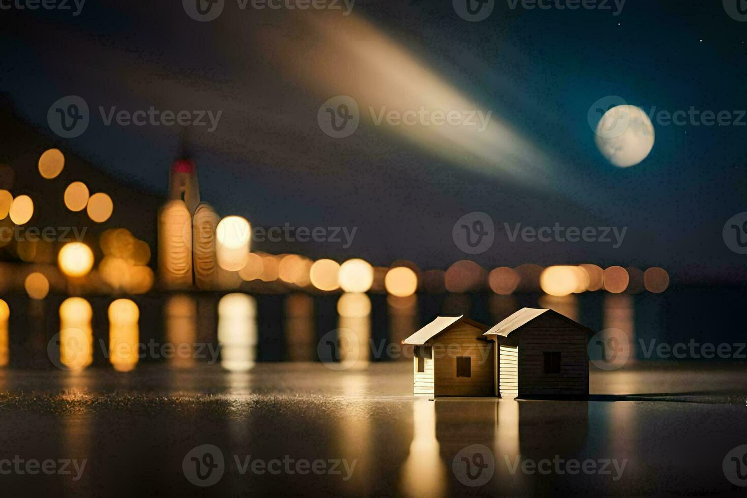 foto sfondo il Luna, notte, il città, il città luci, il città luci, il. ai-generato