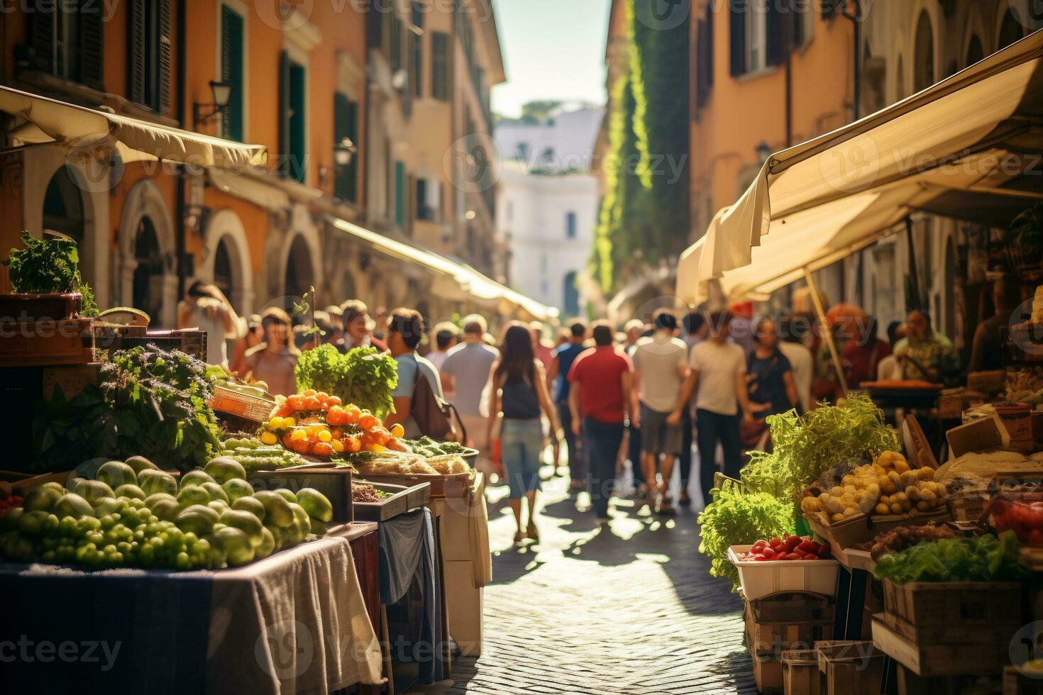 un' foto di un' vivace strada mercato nel Roma ai generativo