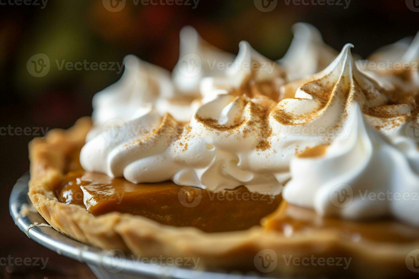 un' immagine di un' vicino su tiro di un' delizioso zucca torta ai generativo foto