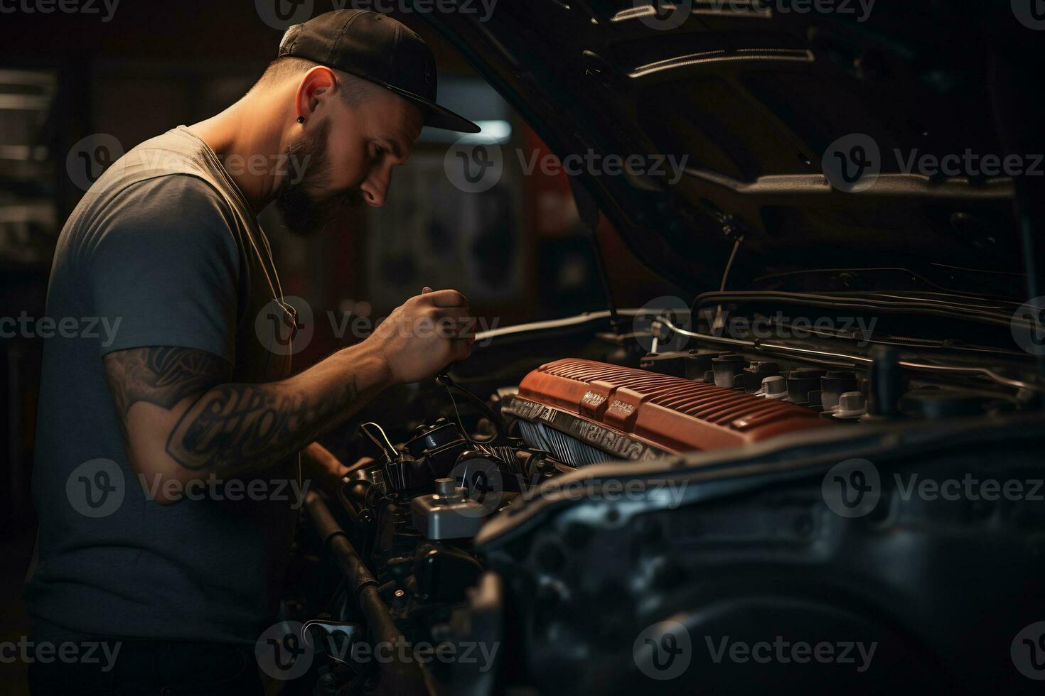 qualificato meccanico Lavorando nel settore automobilistico riparazione negozio ai generativo foto