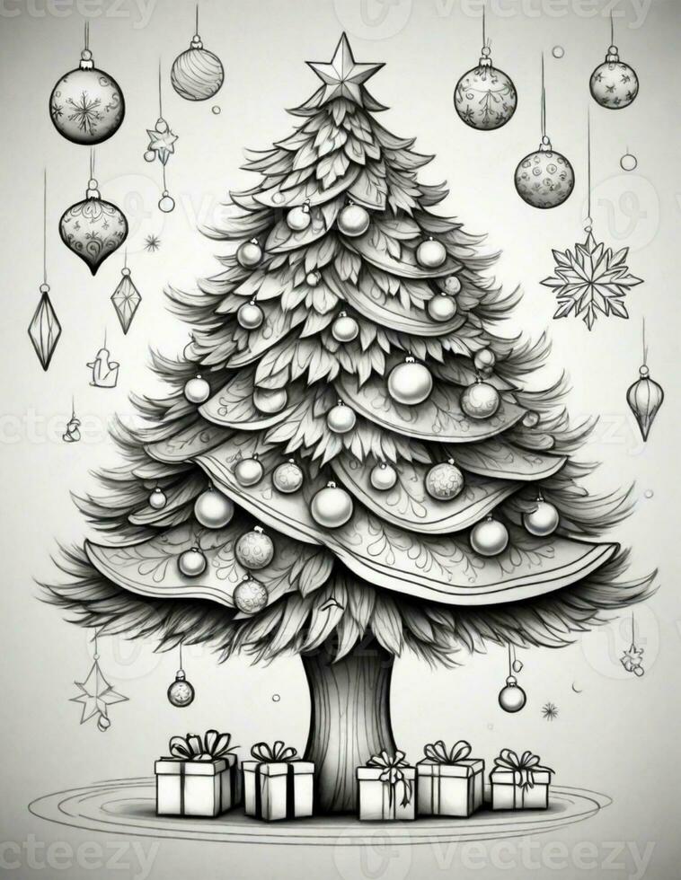 grafica colorazione pagina con Natale albero foto