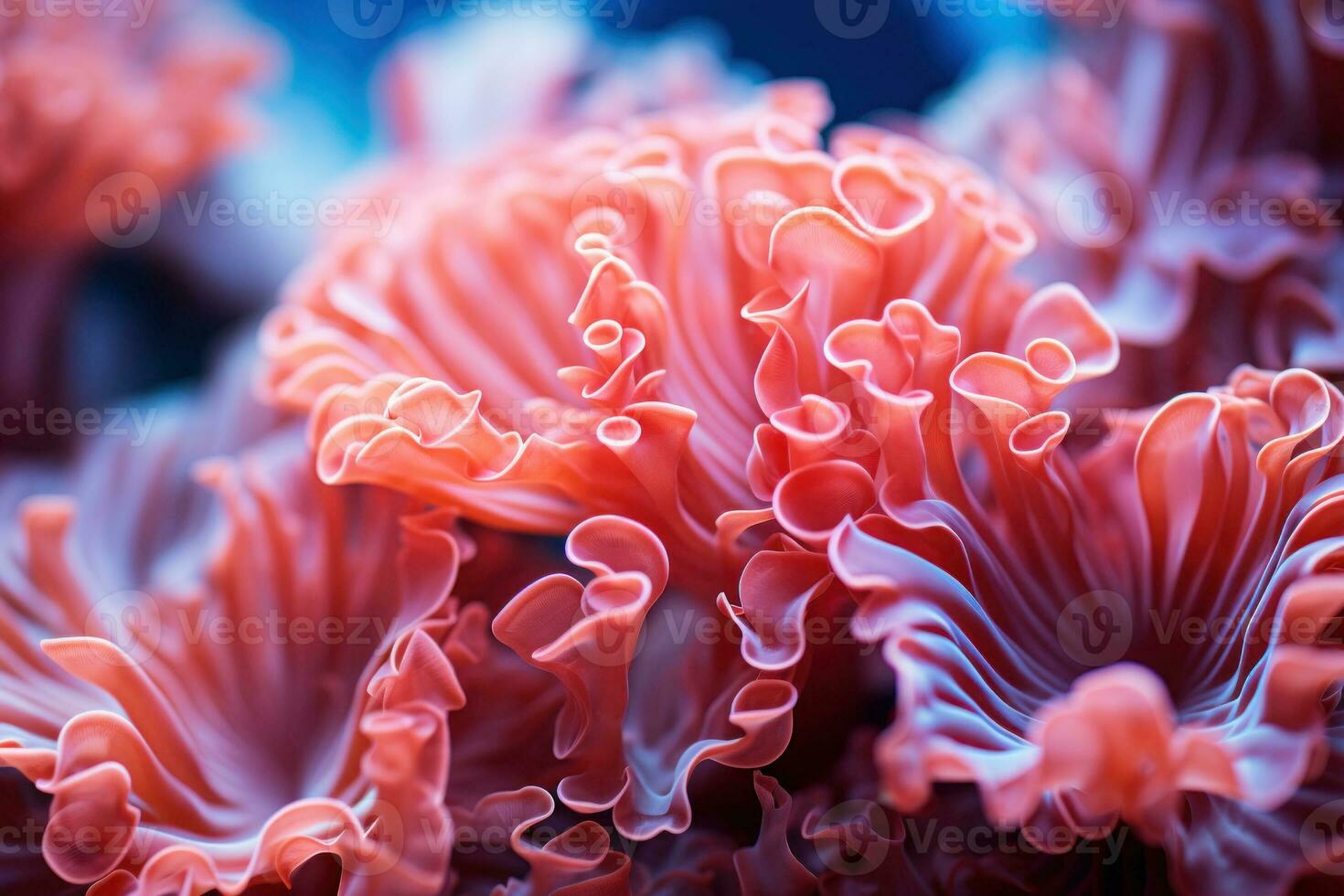 estremo avvicinamento di rosa morbido coralli mostrando struttura. astratto sfondo di mare vita. ai generato foto