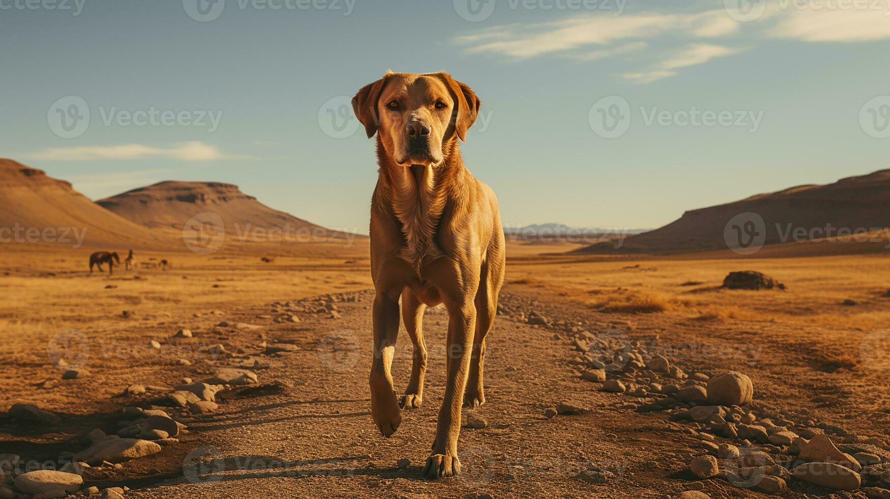 un' cane solo su il strada, ai generato foto