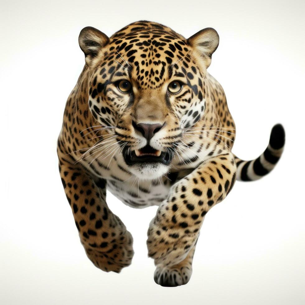 un' giaguaro nel un' saltare isolato foto